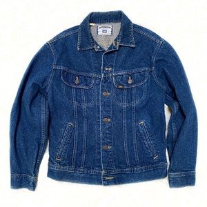 Mens vintage Lee dark wash denim blue jean jacket - size small